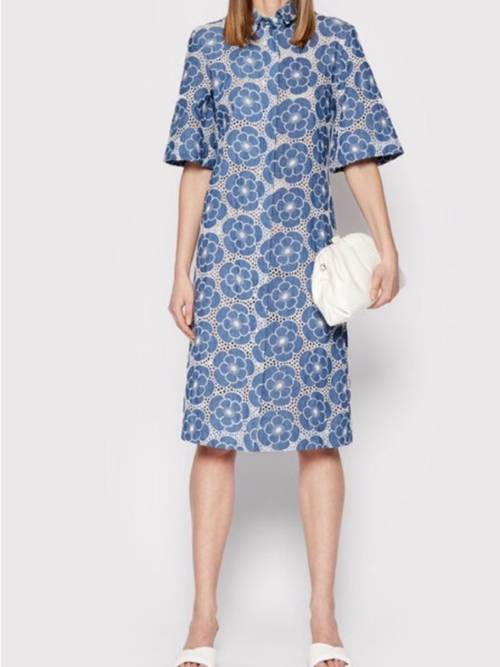 Women's Samsoe Samsoe Demy Floral Print Crochet Midi Dress Blue‎ Sz Small